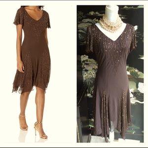 NEW WITH TAGS J Kara Chocolate Beaded Party Dress. B13